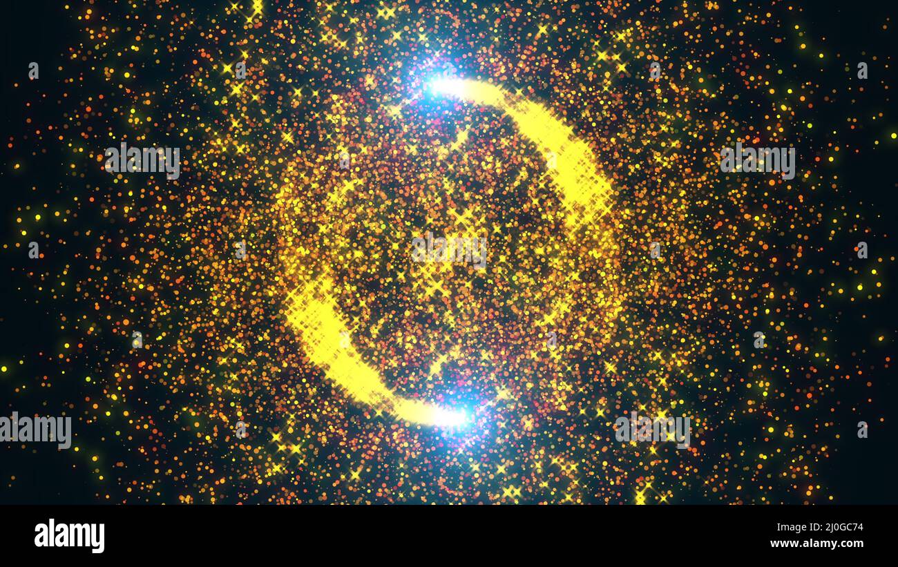 Goldener Ring mit Funkeln und Partikeln, computergeneriert. Magischer festlicher Hintergrund, 3D Rendering Stockfoto