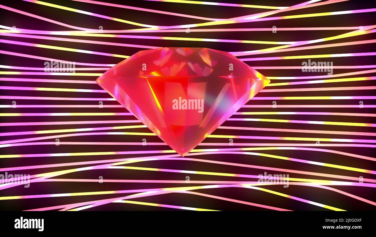 Funkelnder Diamant, umgeben von verwinkelt gestreiften abstrakten Hintergrund. Stockfoto