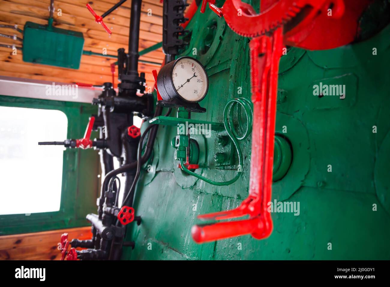 Motor der alten Dampflokomotive Stockfoto