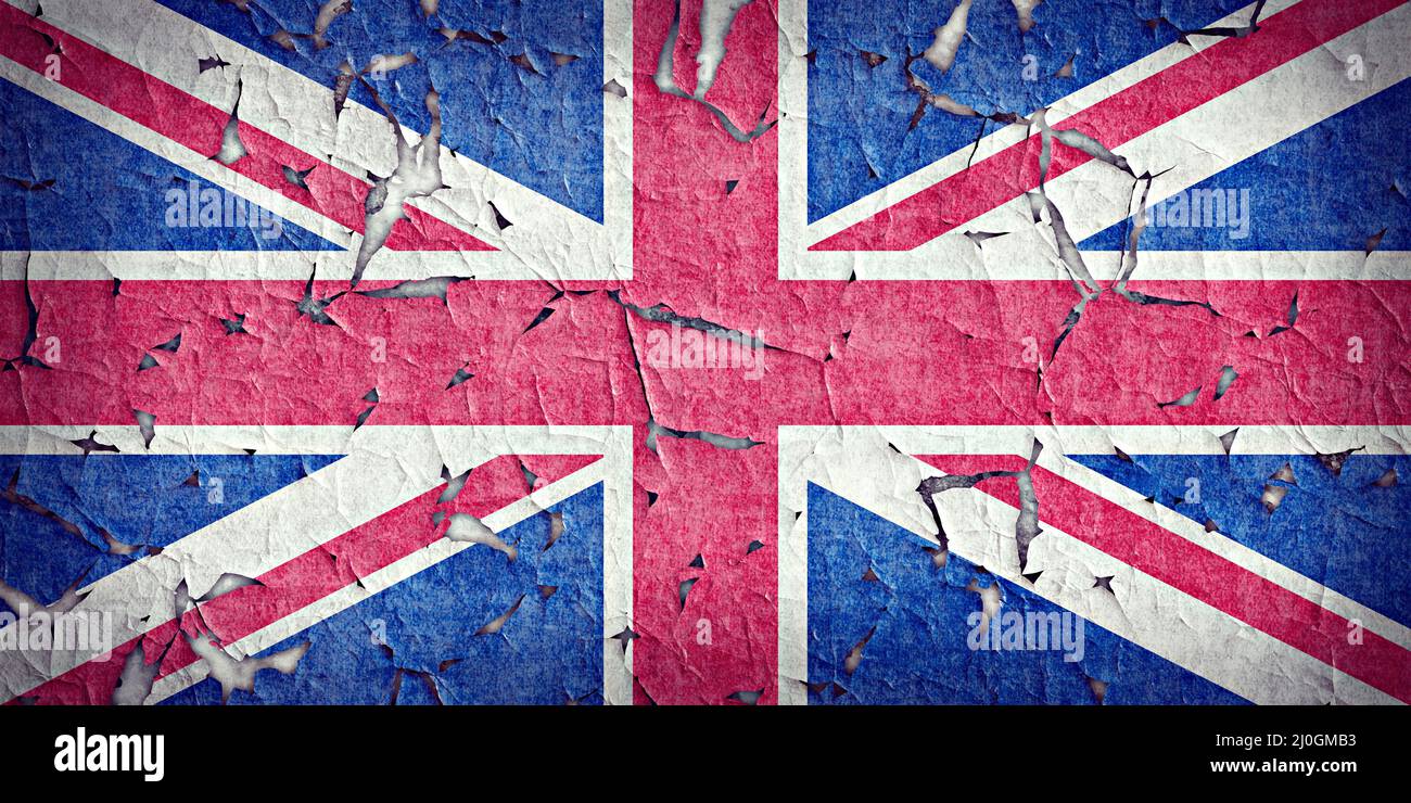 Eine Wand mit einer bemalten britischen Flagge blättert ab Stockfoto