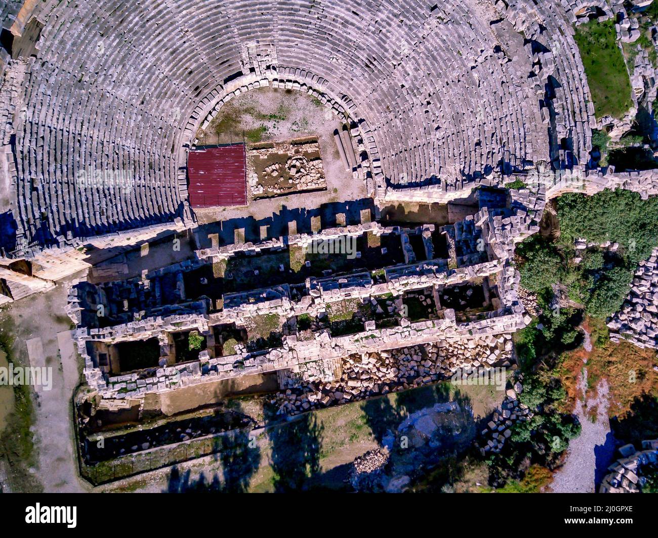 Aus der Vogelperspektive können Sie das Amphitheater und die Gräber in Myra (Demre Stockfoto