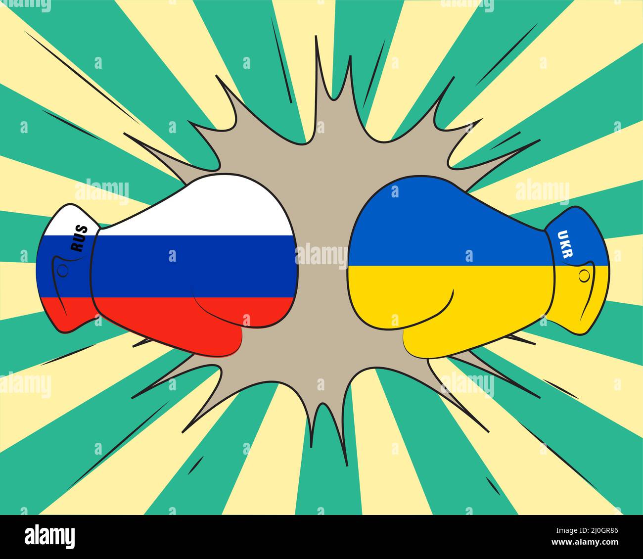 Boxing Konzept Vektor auf der Grundlage von Russland Ukraine Krieg mit russischer Flagge und Ukraine Flagge Overlay , Russland vs Ukraine Stock Vektor