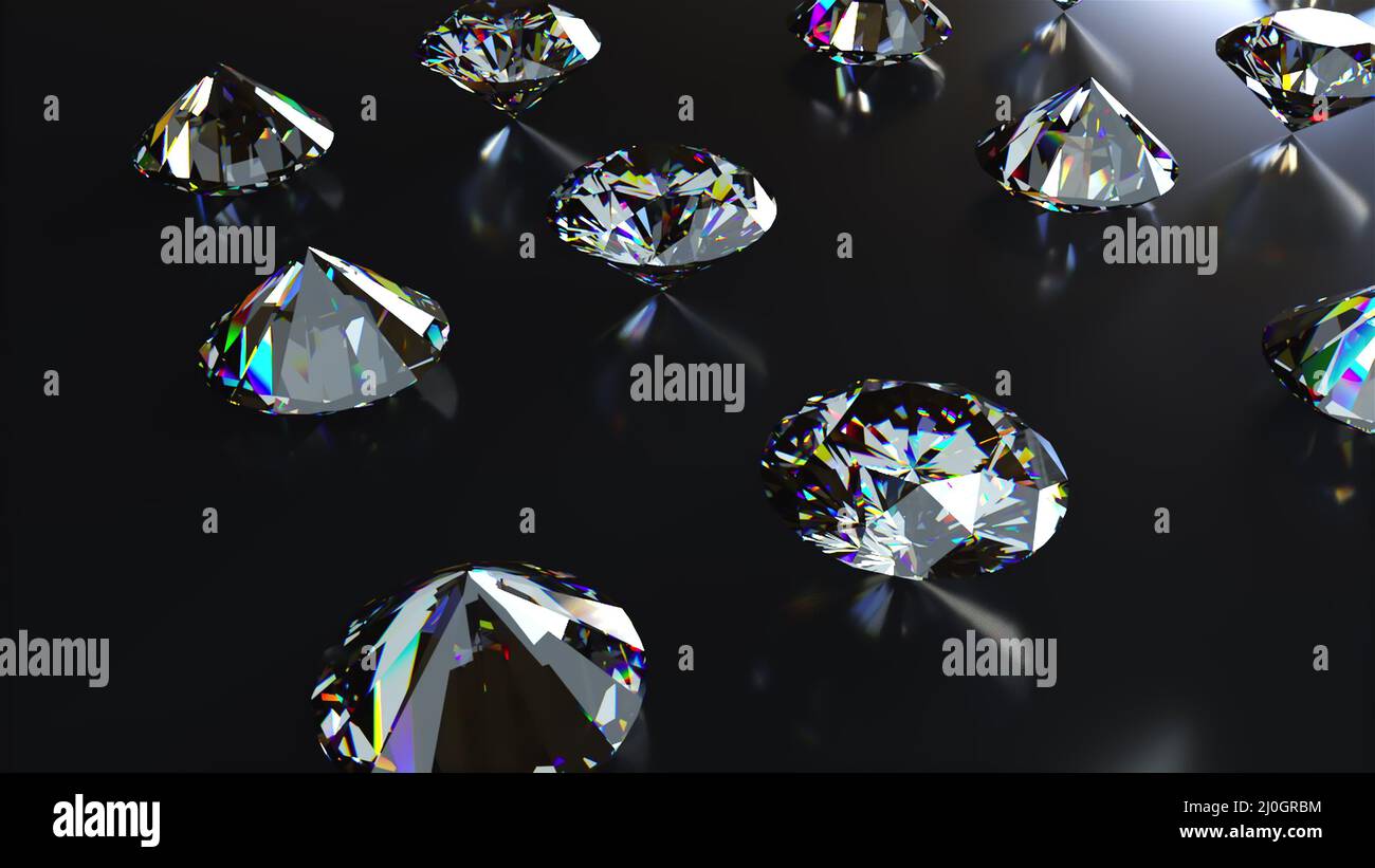 Reihen polierte Diamanten. Stockfoto