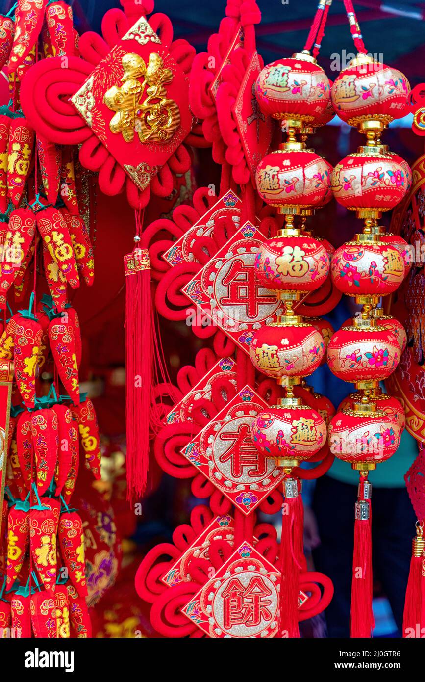 Sanya, Hainan/China-08.04.2020:die Sicht auf den chinesischen Markt und die Vorbereitung auf das neue Jahr. Stockfoto