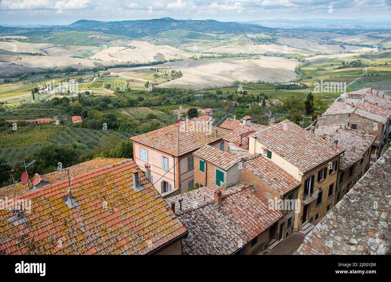 Landschaft der Toskana von den Mauern der Montepulciano Hügelstadt, Italien Europa Stockfoto