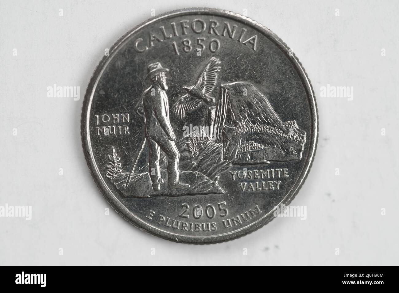 Eine Vierteldollar-Münze (25 Cent) mit dem Bild von Kalifornien (dem Goldenen Staat), USA. Stockfoto