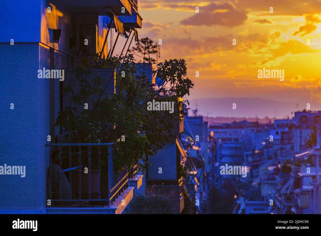 Urban Sunset Scene, Athen, Griechenland Stockfoto