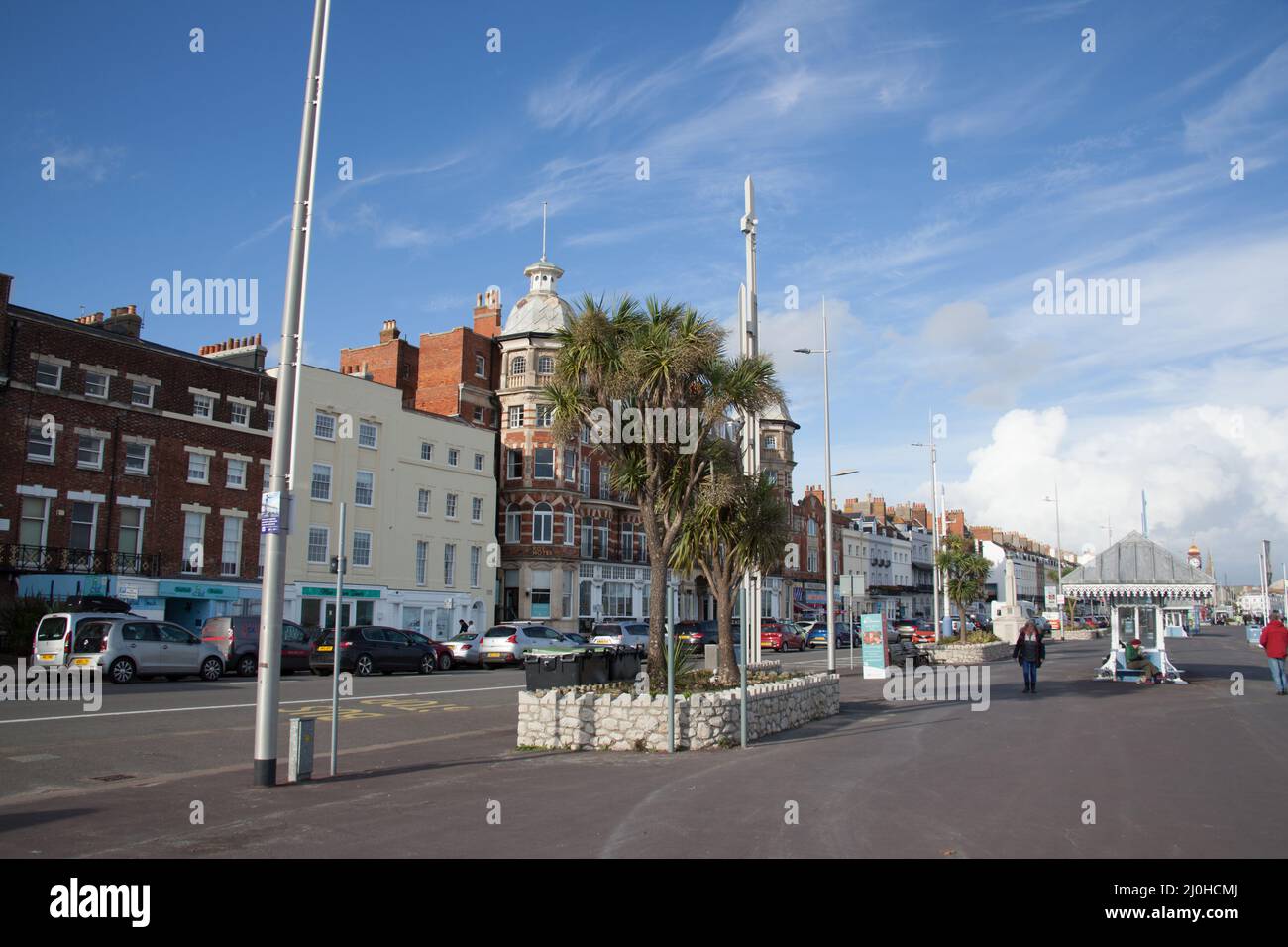 Blick entlang der Promenade in Weymouth, Dorset in Großbritannien Stockfoto