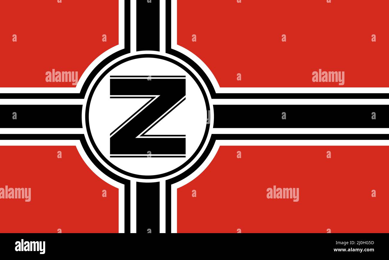 Konzeptionelle Variation der Nazi-Flagge mit Z-Zeichen, die von russland im Krieg gegen die Ukraine verwendet wird Stock Vektor