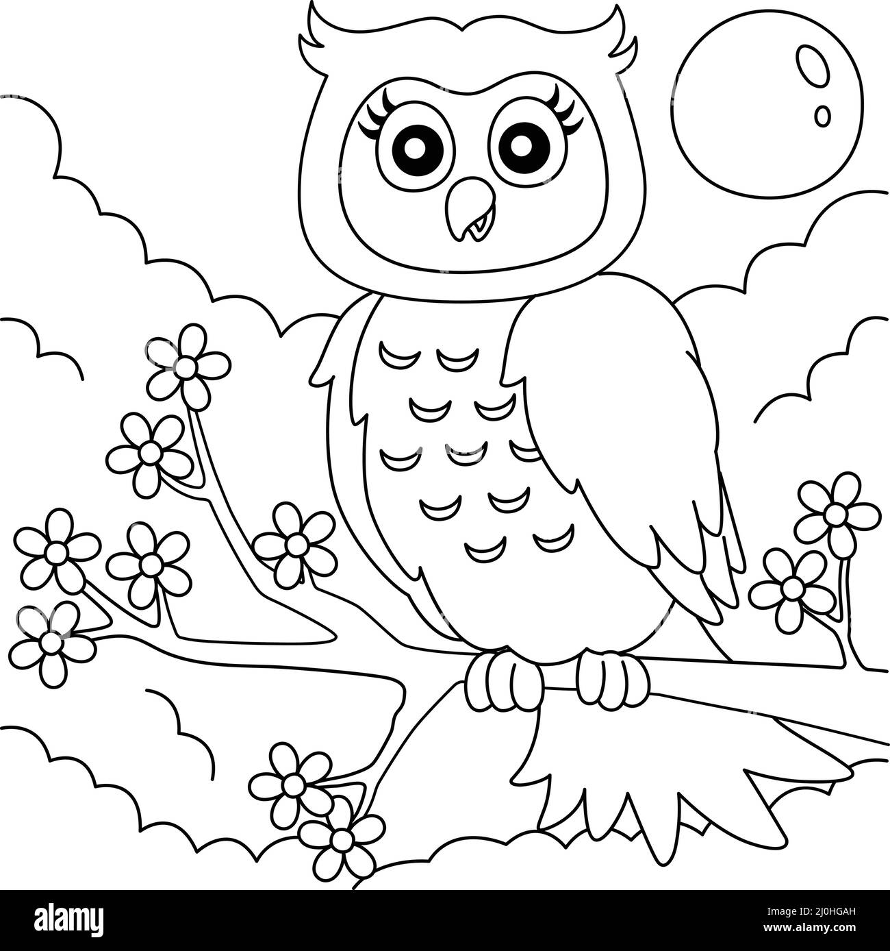 Eule auf Einem Baumzweig Malseite für Kinder Stock Vektor