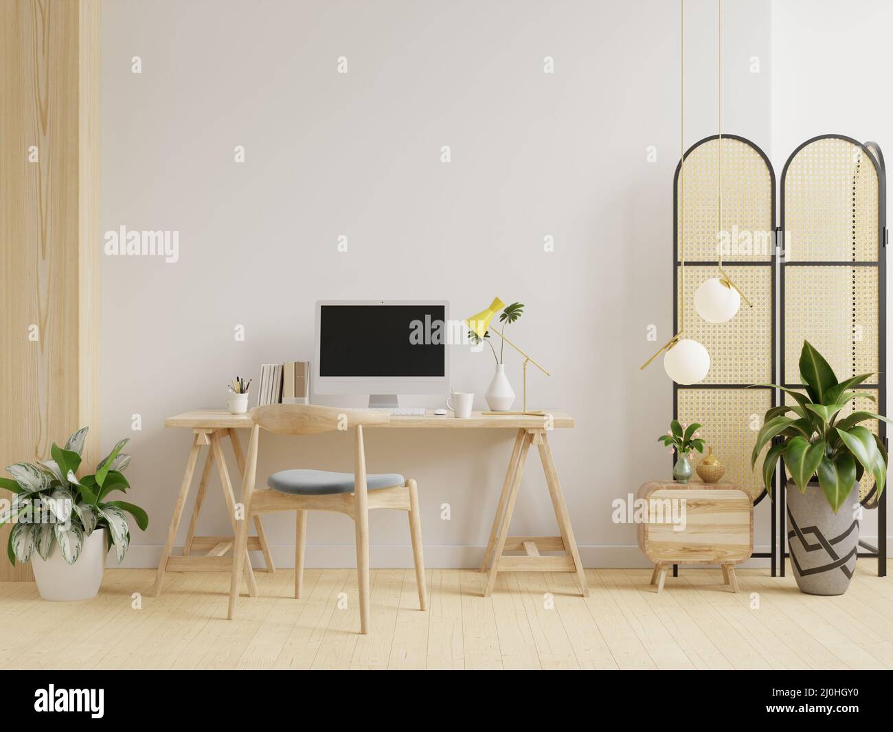 Arbeitszimmer, Bürozimmer mit weißem Hintergrund.3D Rendering Stockfoto