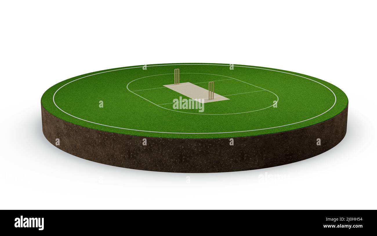 3D Abbildung eines runden grünen Fußballstadions auf weißem Hintergrund Stockfoto