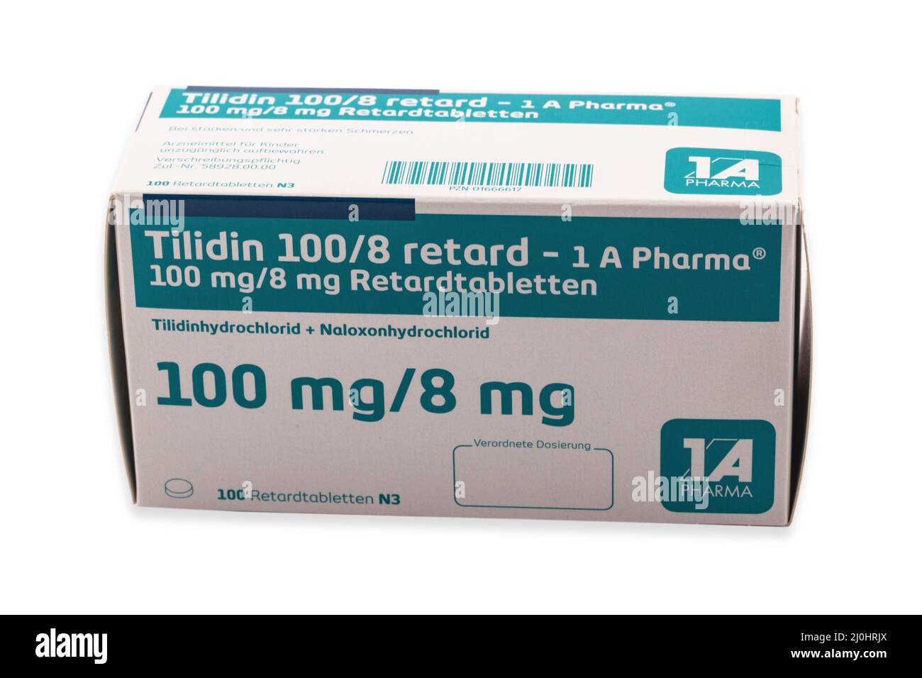 HUETTENBERG, DEUTSCHLAND 2022-02-02: Schachtel mit TILIDIN Painkiller  Medizin. Tilidin ist ein Schmerzmittel aus der Gruppe der Opioide  Stockfotografie - Alamy