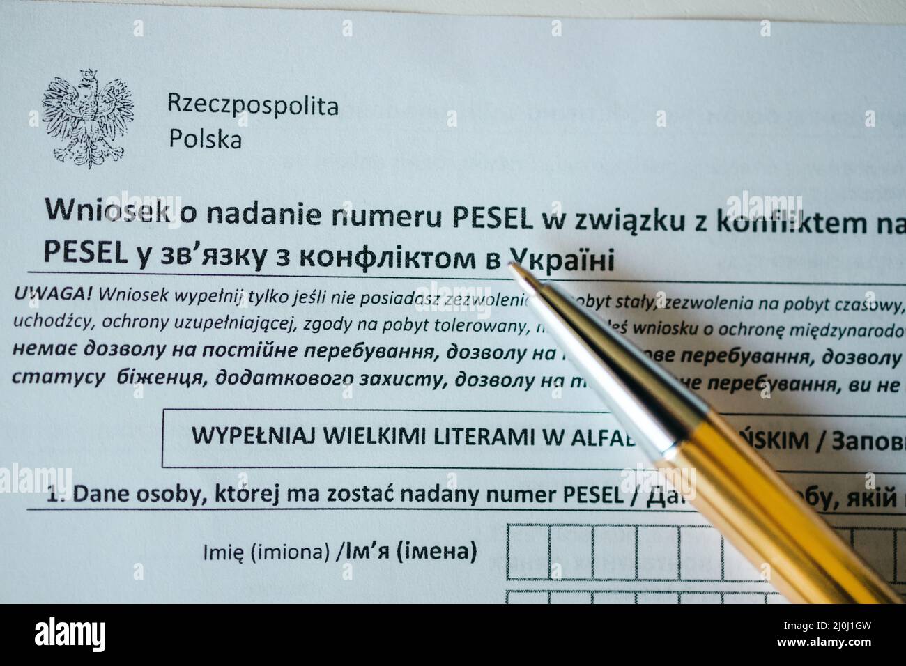 Universal Computer System for Population Registration. Die nationale Identifikationsnummer in Polen ist PESEL. Polnische ID. Offizielles persönliches Dokument Stockfoto