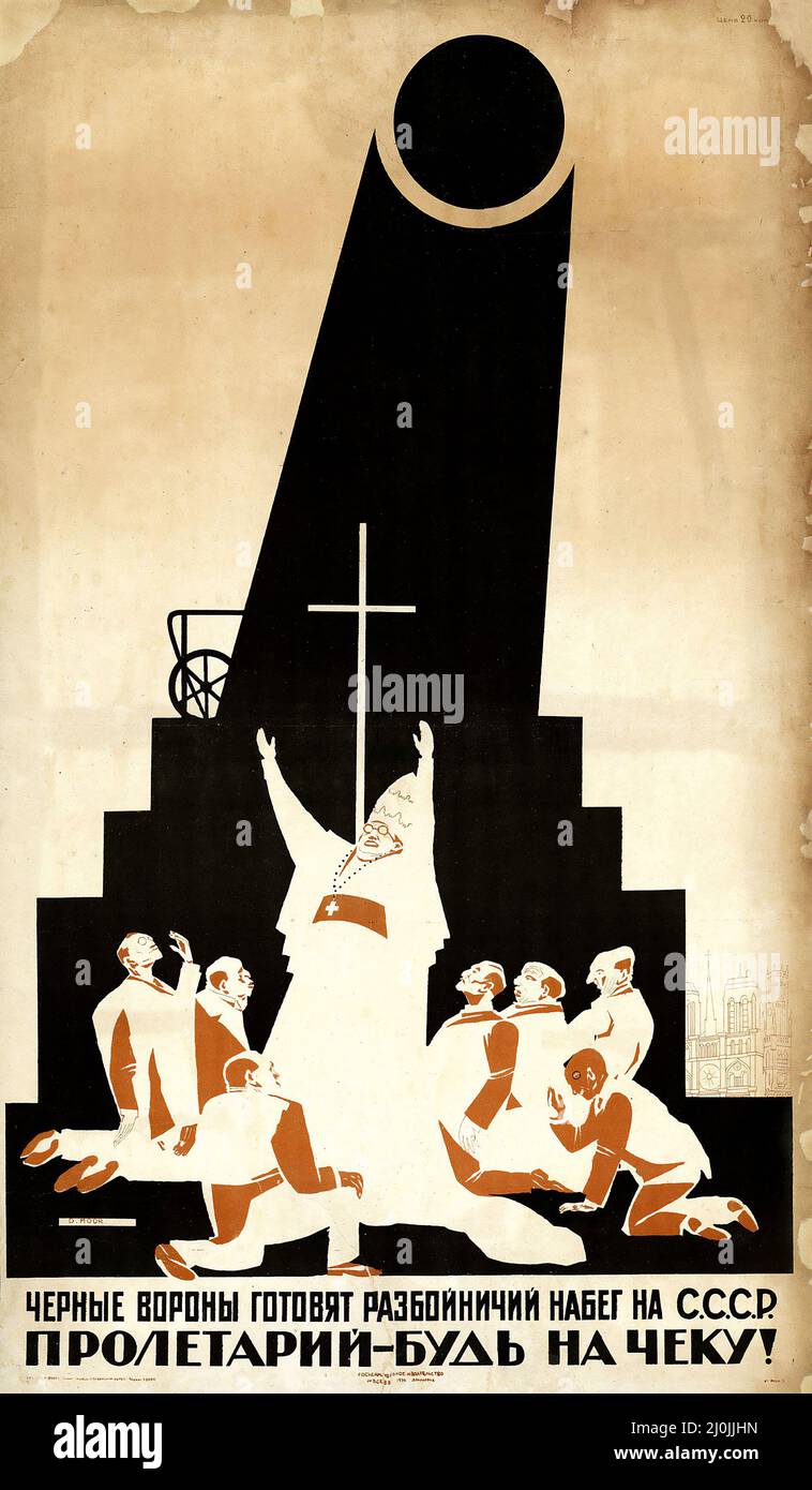 Russische Propaganda - Vintage Russisches Poster - 1930. Schwarze Krähen bereiten einen Raubüberfall auf die UdSSR vor - proletarisch - seid wachsam! Stockfoto