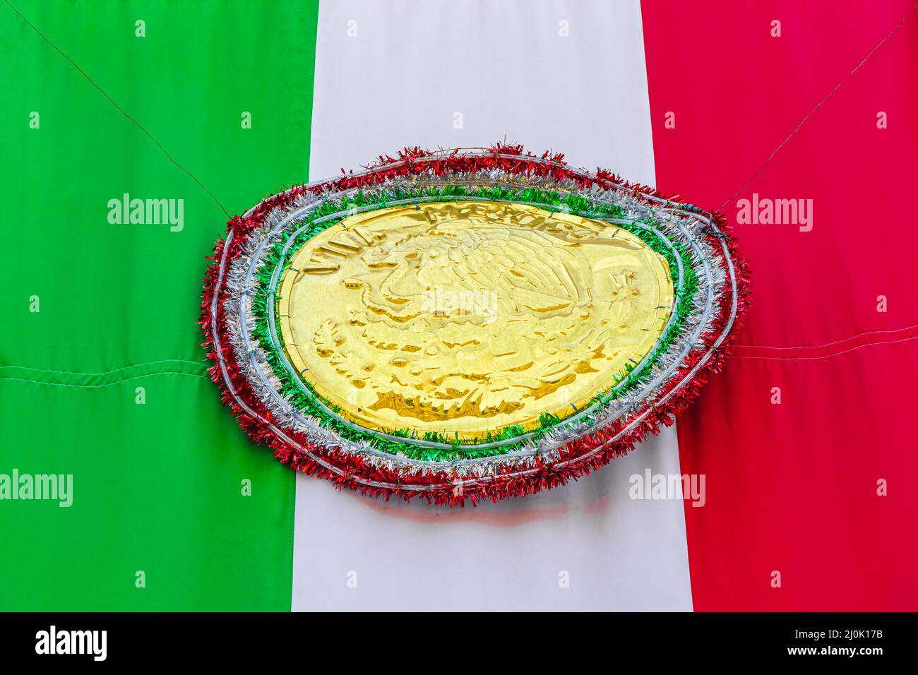 Mexikanische Flagge Textur grün weiß rot Mexiko-Stadt. Stockfoto