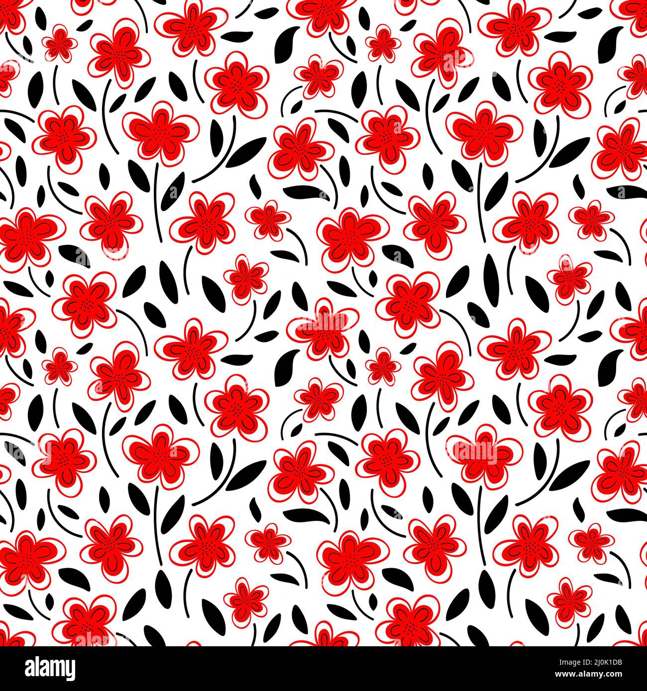 Rote Blüten auf weißem Hintergrund nahtloses Muster. Pring Muster. Stockfoto