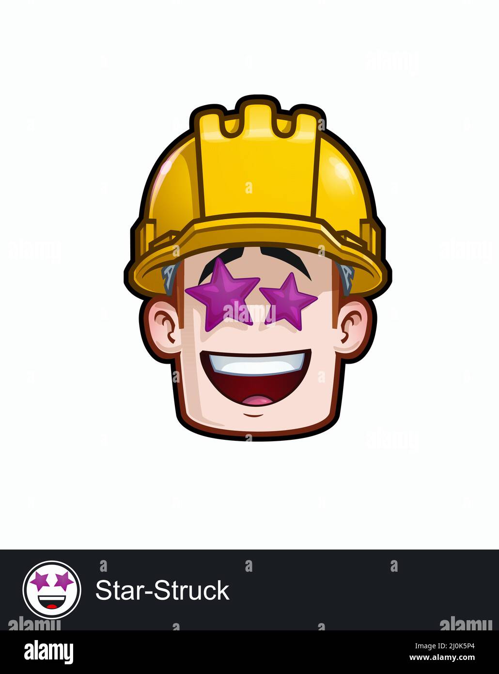Ikone eines Bauarbeitergesichtes mit Star Struck emotionalem Ausdruck. Alle Elemente übersichtlich auf gut beschriebenen Ebenen und Gruppen. Stock Vektor