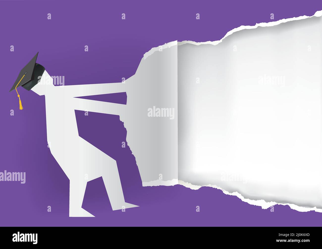 Graduate gerissen violetten Papier Hintergrund. Illustration von Papier Silhouette mit Karton gerissen Papier. Vorlage für die Ankündigung von Graduierungen. Stock Vektor