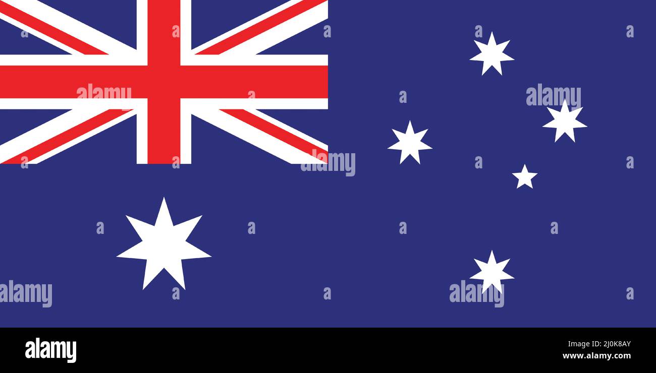 Australische Nationalflagge Vektorgrafik als EPS. Die Flagge Australiens basiert auf dem britischen Blauen Zeichen, ergänzt durch ein großes weißes Sieben-Pinnen-Zeichen Stock Vektor