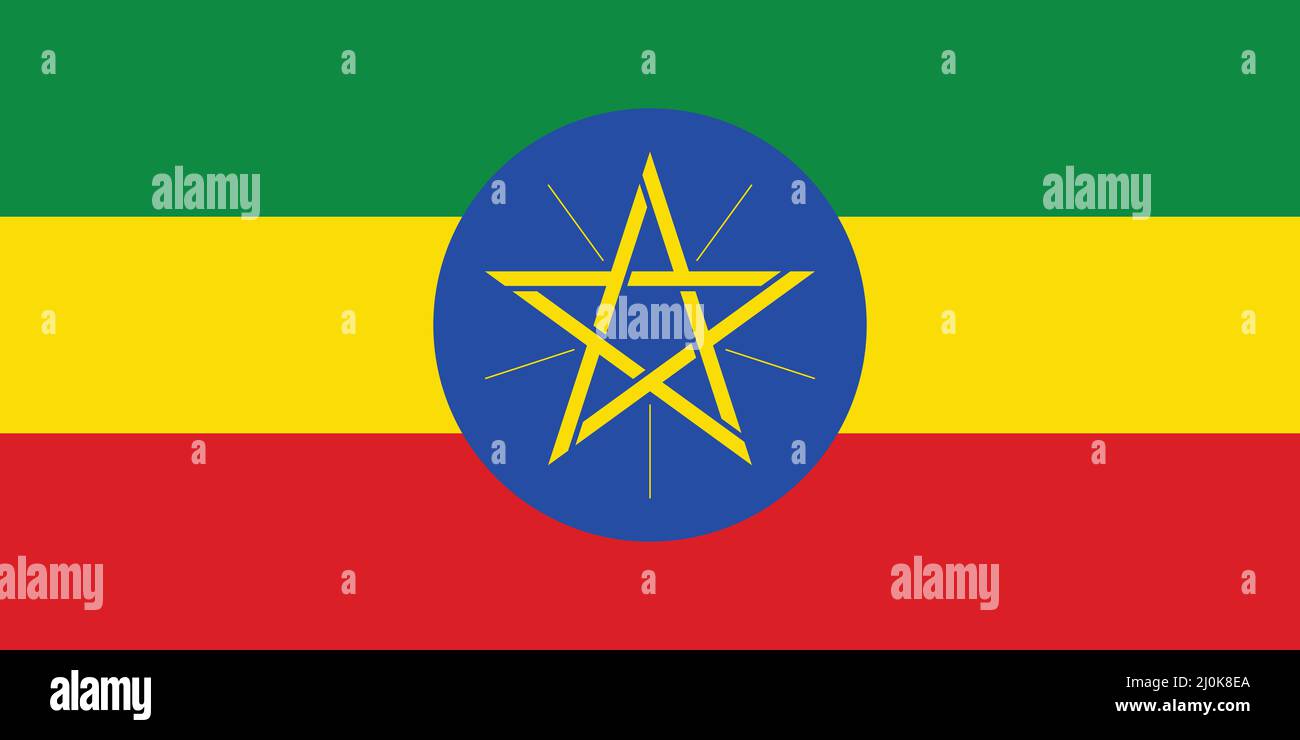 Äthiopien National Flag Vector Illustration als EPS. Die Flagge Äthiopiens (Amharisch: የኢትዮጵያ ሰንደቅ ዐላማ, romanisiert: Ye-Ītyōṗṗyā sändäq ʿälama) ist die Nation Stock Vektor