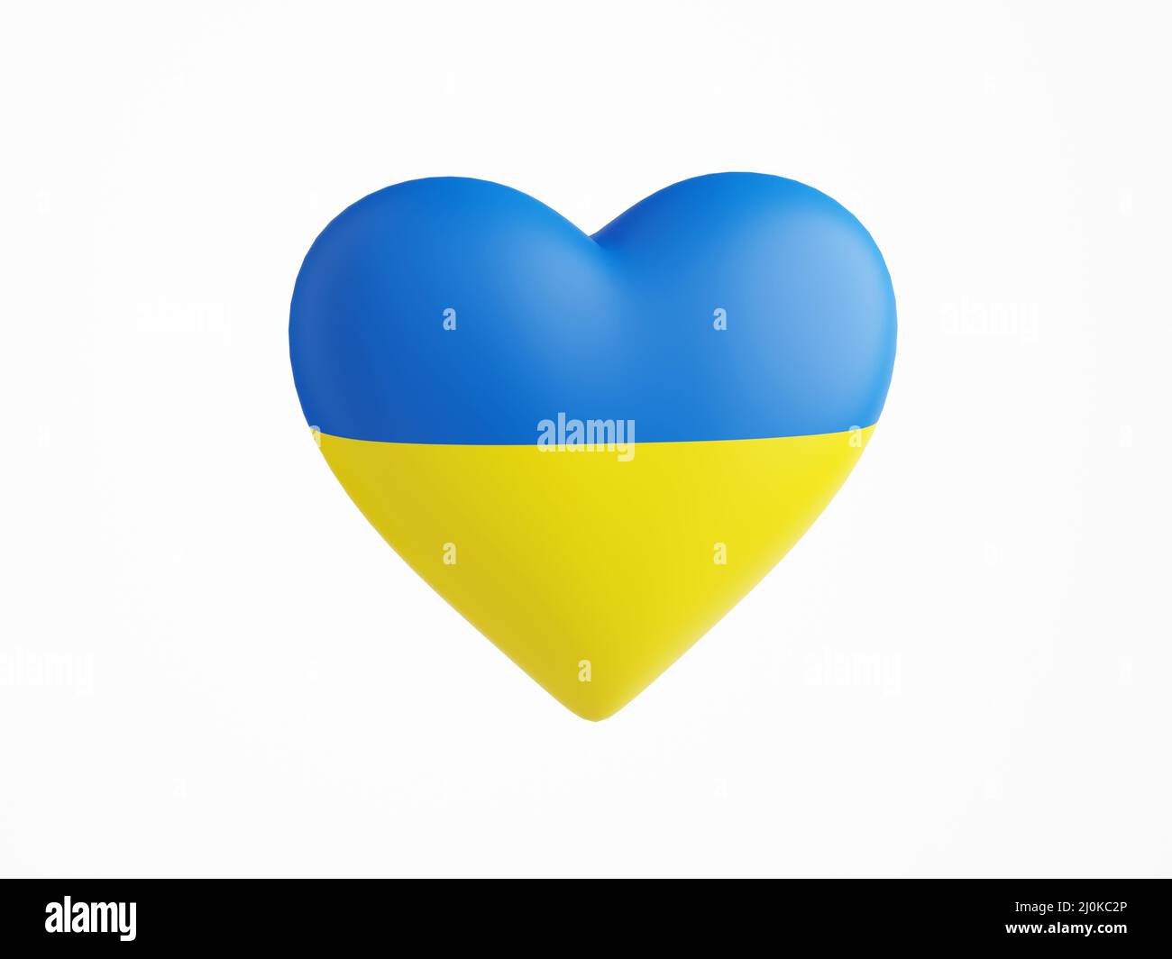 Unterstützen Ukraine - Herz der blauen und gelben ukrainischen Flagge Farben 3D Rendern isoliert auf weißem Hintergrund. Stockfoto
