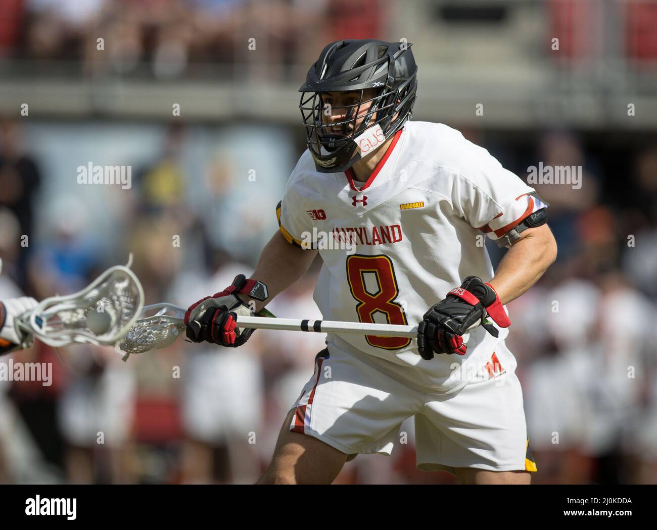 19. März 2022: Maryland Terrapins Mittelfeldspieler Roman Puglise (8) in Aktion während des NCAA Men's Lacrosse Regular Season Spiels zwischen den Virginia Cavaliers und den Maryland Wasserschildkröten im Audi Field in Washington, DC Fotograf: Cory Royster Stockfoto