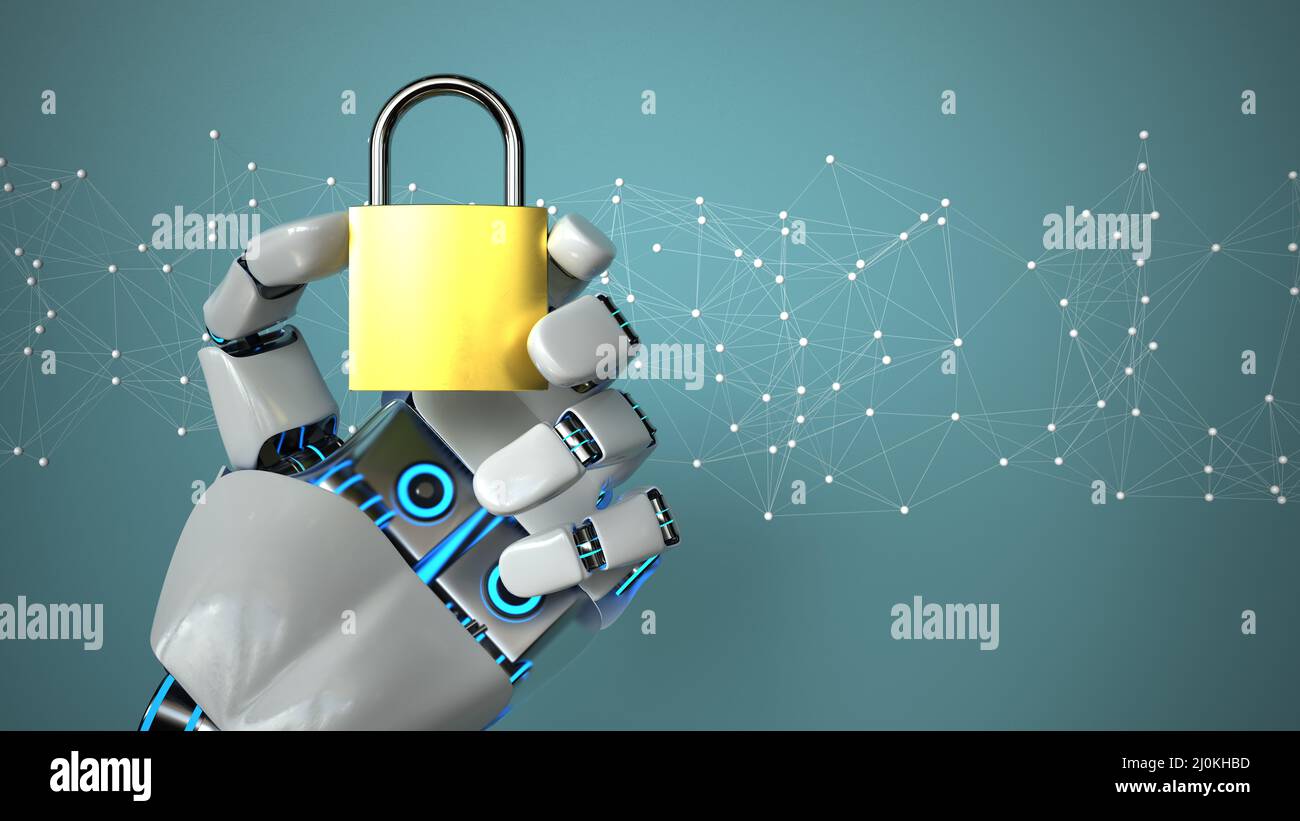 Robot Hand DLock, Netzwerksicherheit Stockfoto
