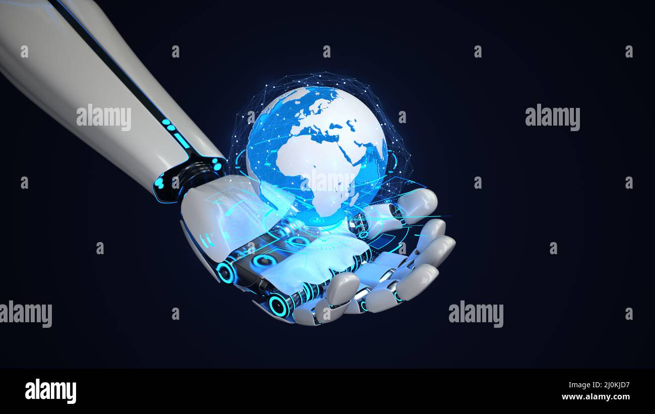 Robot Hand Global Networks Stockfoto