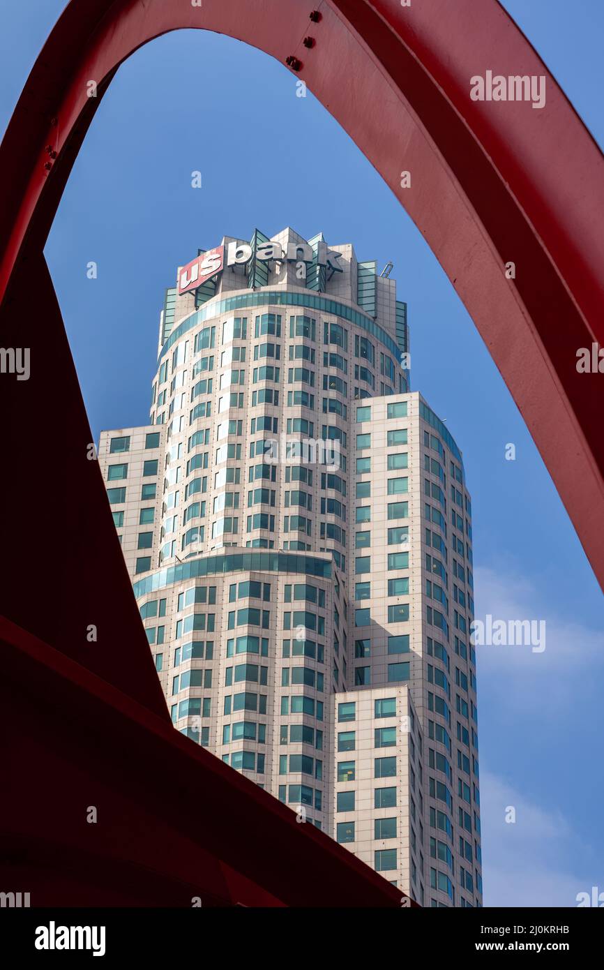 LOS ANGELES, CALIFORNIA, USA - JULI 28 : Skyscraper im Finanzdistrikt von Los Angeles, Kalifornien, am 28. Juli 2011 Stockfoto