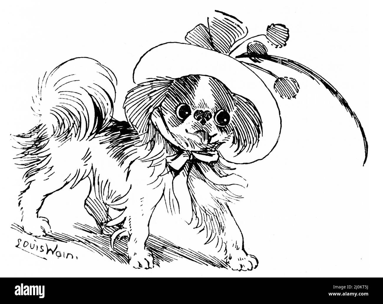 Illustration eines spanischen Terrier-Hundes mit Hut, um 1890 Stockfoto