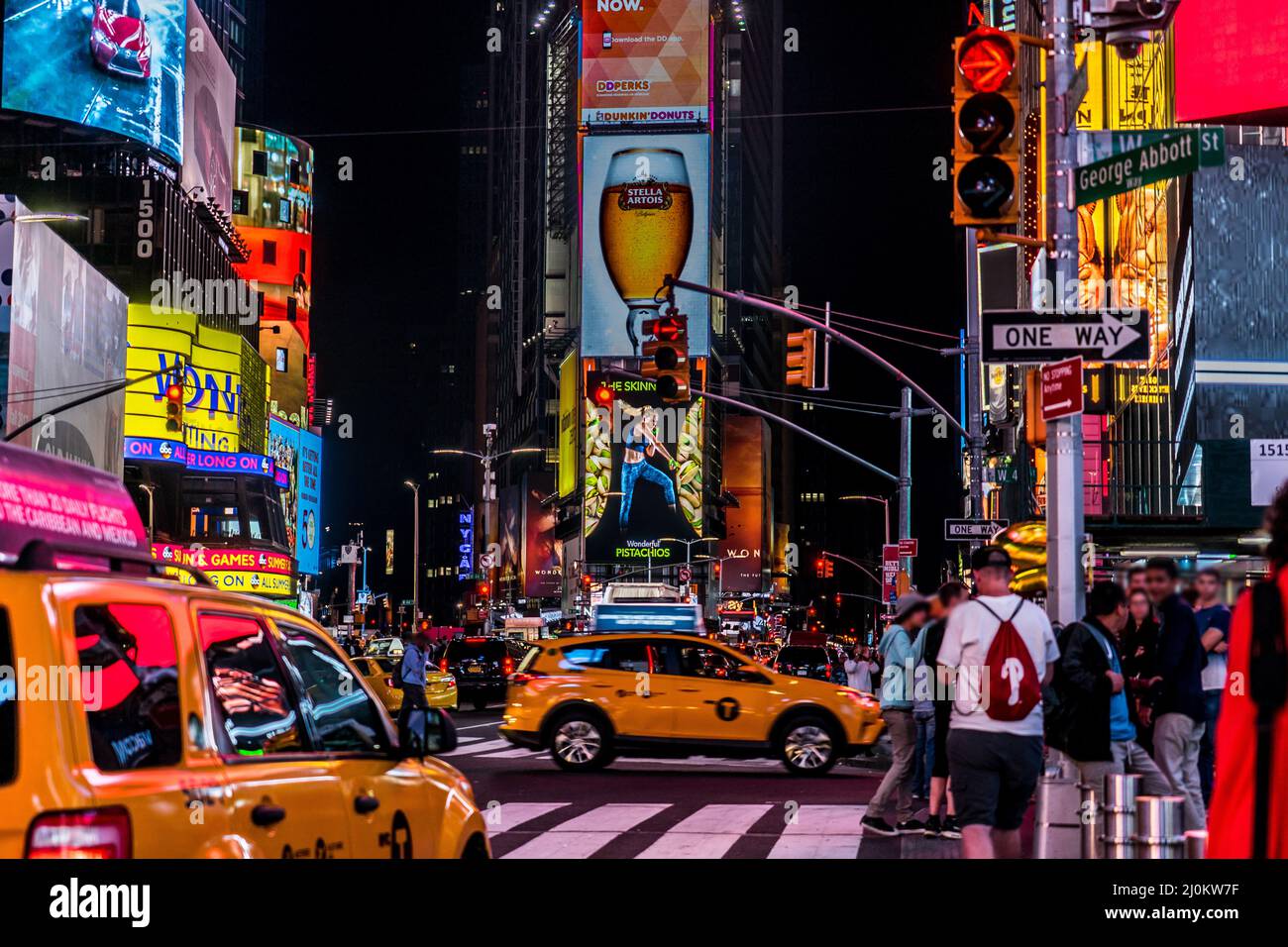 Nachtansicht des New York Times Square (TimesSquare) Stockfoto