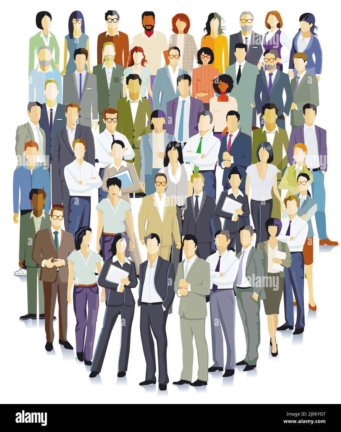 Abbildung „Geschäftsleute stehen zusammen“, isoliert auf weißem Hintergrund Stockfoto