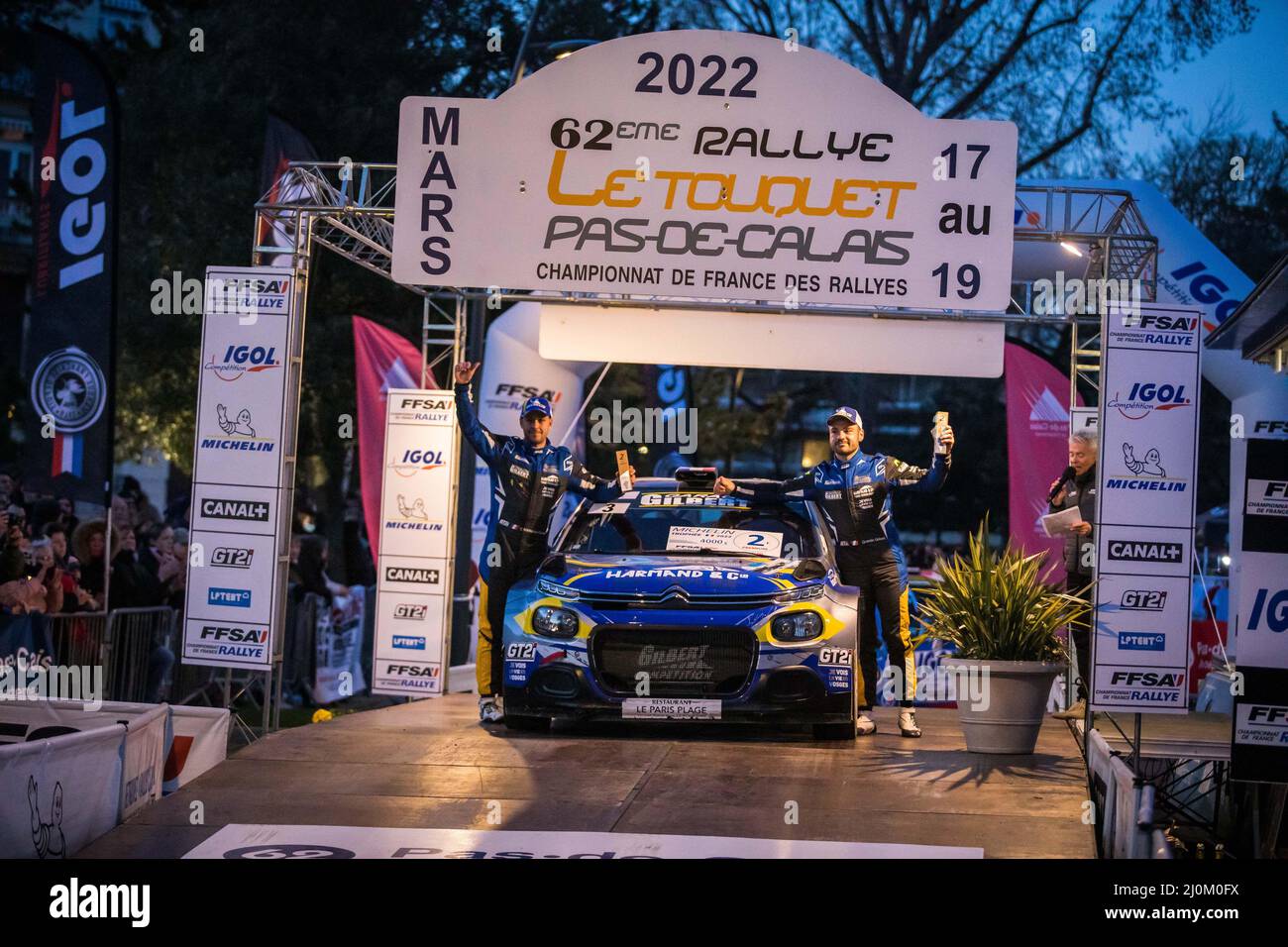 GILBERT Quentin, GUIEU Christopher, Citroën C3, Ambiente während der Rallye du Touquet 2022, 1. Runde des Championnat de France des Rallye 2022, vom 18. Bis 19. März in Le Touquet, Frankreich - Foto Bastien Roux / DPPI Stockfoto