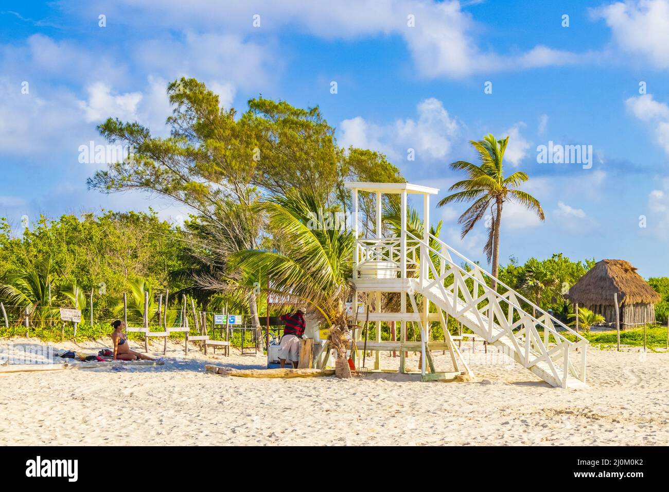 Tropischer mexikanischer Strand 88 Punta Esmeralda Playa del Carmen Mexiko. Stockfoto