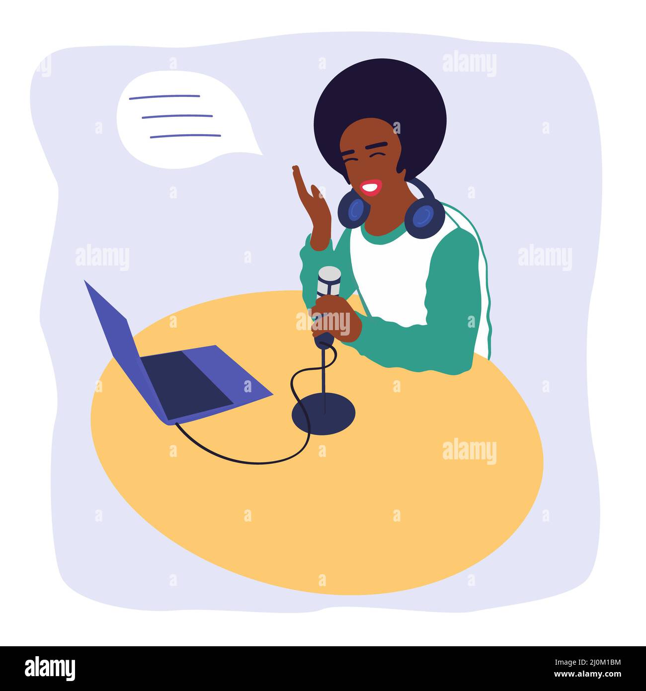 Black man Radio hostet Sendungen in den Medien oder nimmt einen Podcast auf Stockfoto