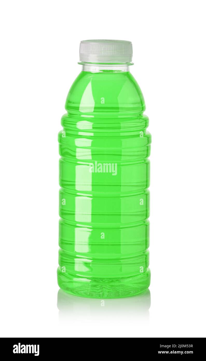 Plastikflasche mit grünem Süßwasser Stockfoto