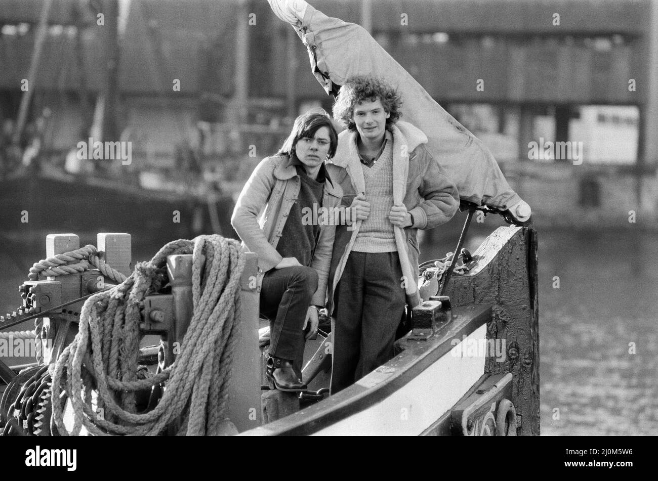 Jack Wild und Mark Lester, die die Stars des Musikfilms Oliver aus dem Jahr 1968 waren! 13.. Februar 1981. Stockfoto