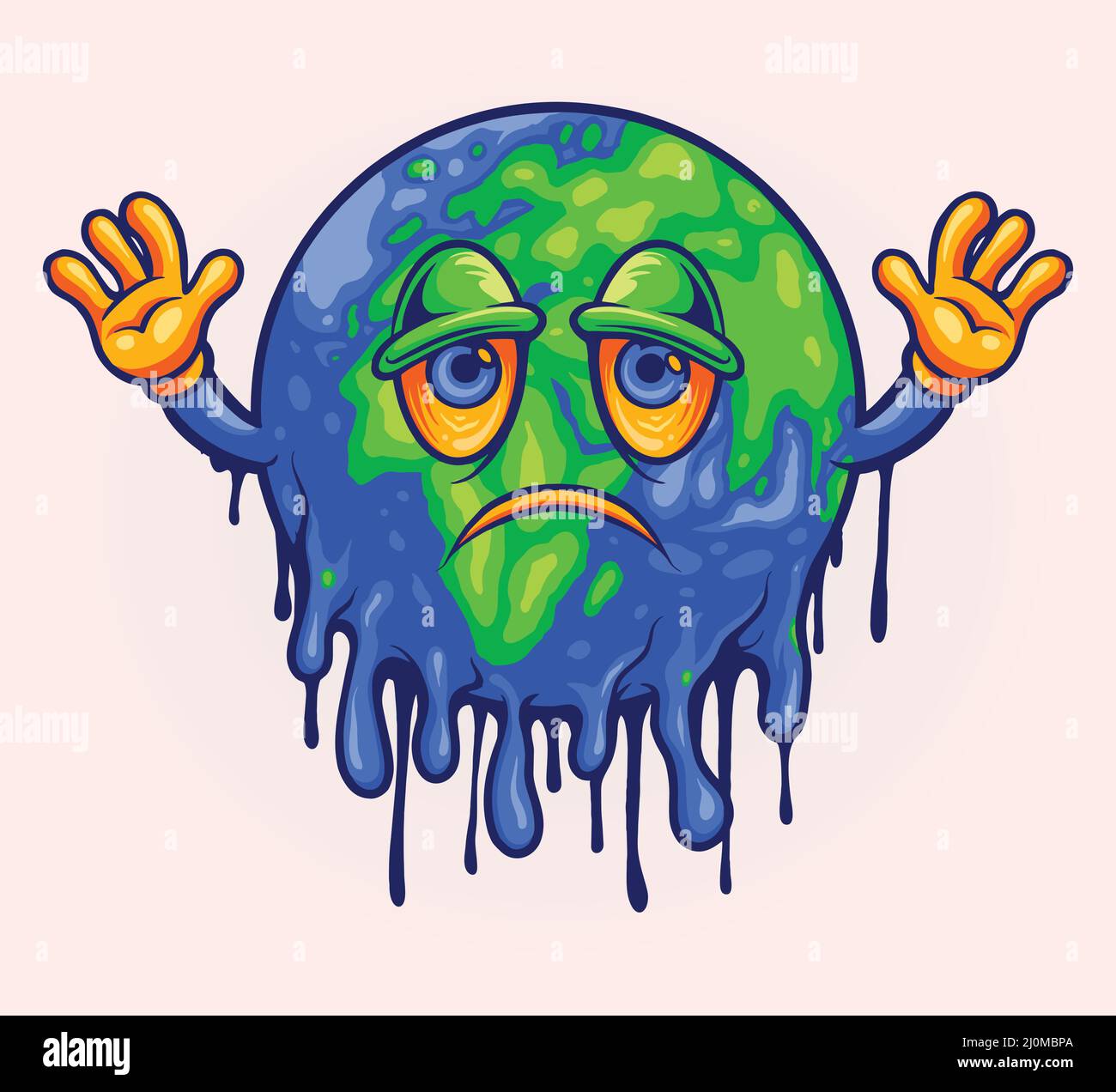 Happy World Earth Day mit geschmolzenen Globus Vektor-Illustrationen für Ihre Arbeit Logo, Merchandise T-Shirt, Aufkleber und Label-Designs, Poster Stock Vektor