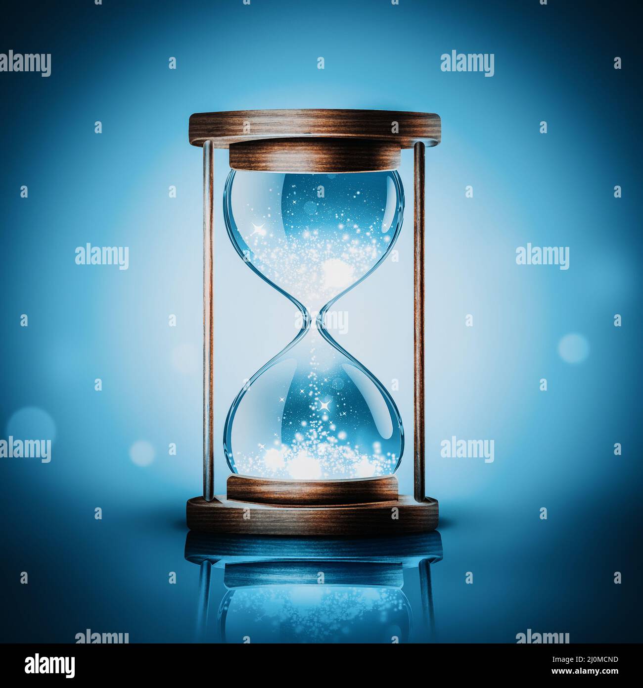 Sanduhr mit leuchtendem Licht Stockfoto