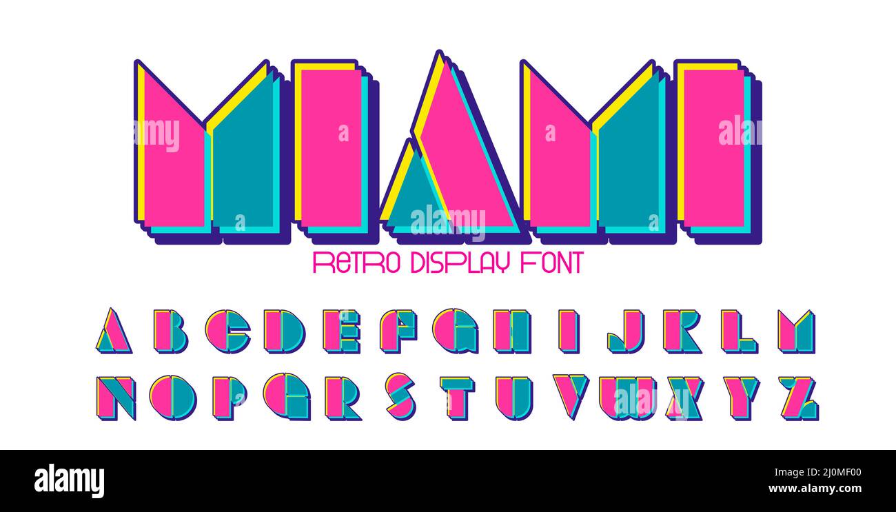 90s 80s Geometrische Schriftart im Stil. Bauhaus Moderne Typografie. Schriftart für Veranstaltungen, Werbeaktionen, Logos, Banner, Monogramme und Poster Stock Vektor