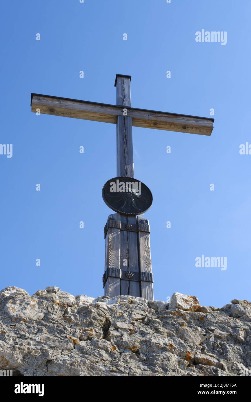 Gipfelkreuz am Nebelhorn, Allgäuer Alpen, Bayern, Deutschland, Europa Stockfoto