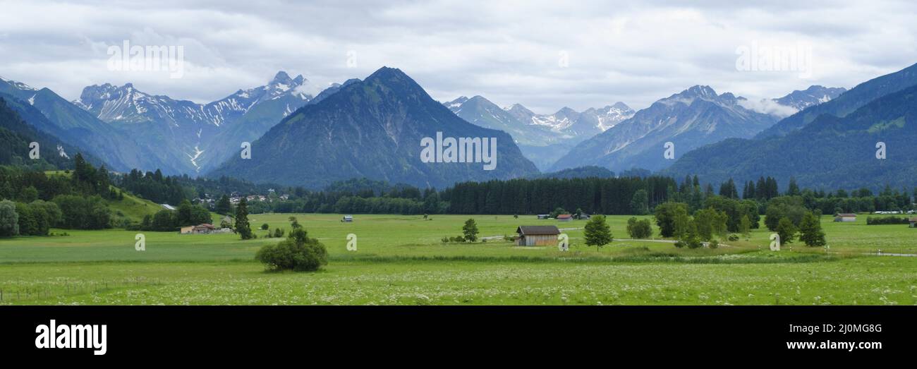 Panorama der Allgäuer Alpen, Bayern, Deutschland, Europa Stockfoto