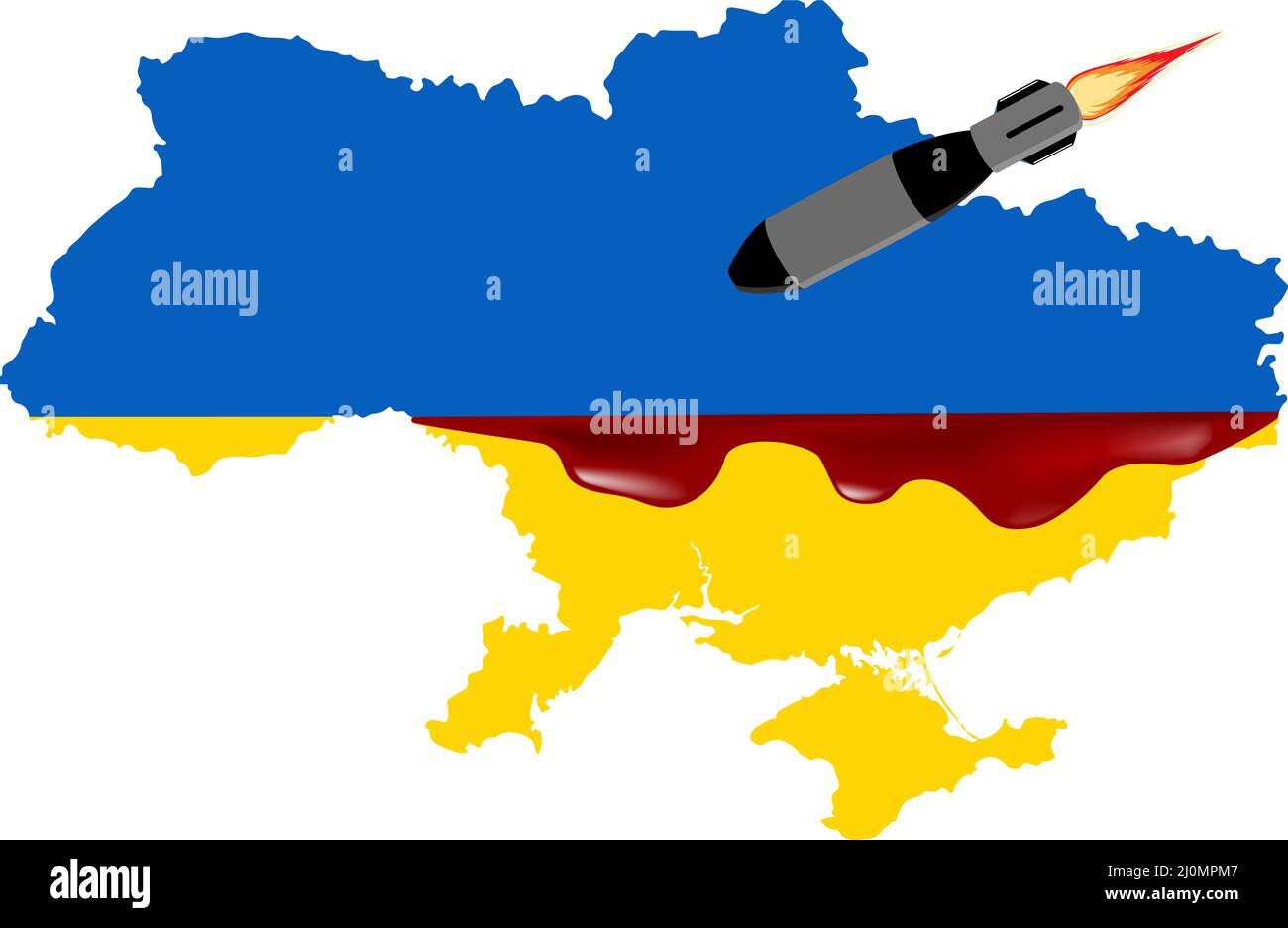 Russische Raketen treffen ukrainische Städte. Stoppen Sie die russische Invasion, stoppen Sie den Krieg Stock Vektor