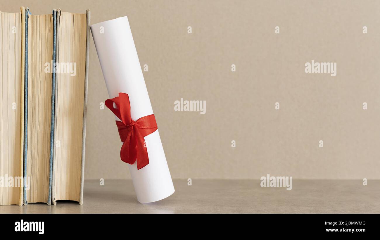 Bildung Diplom Zertifikat kopieren Raum Hintergrund Stockfoto