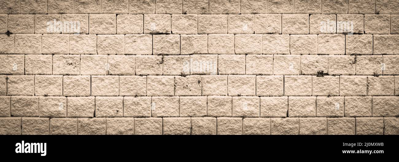 Abstrakt Sepia Backstein Wand Textur hellgrau alten Stuck und Vintage Mauerwerk Muster Hintergrund in Haus Interieur, grunge rostigen Blöcke von Steinarbeiten gr Stockfoto