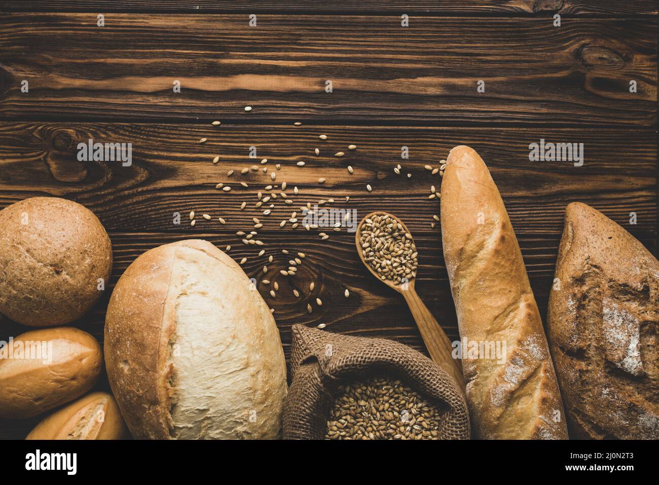 Sortiment Brotlaibe Holz Stockfoto