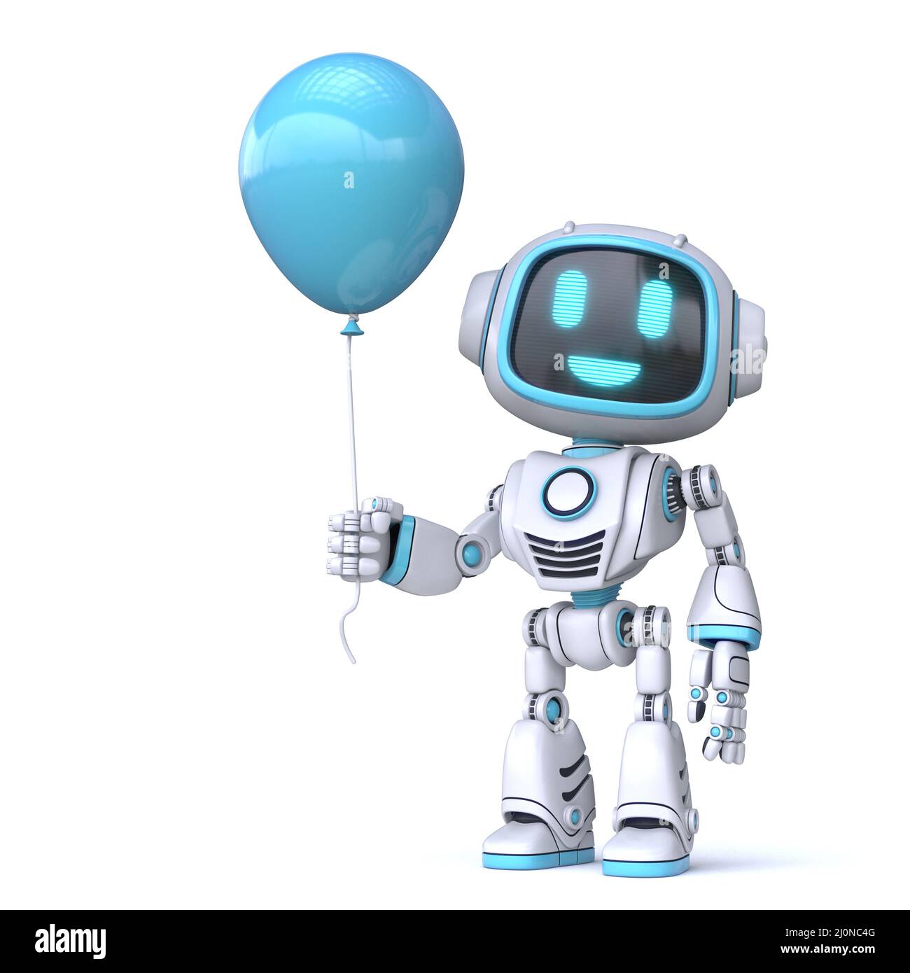 Cute blauen Roboter halten blauen Ballon 3D Stockfoto