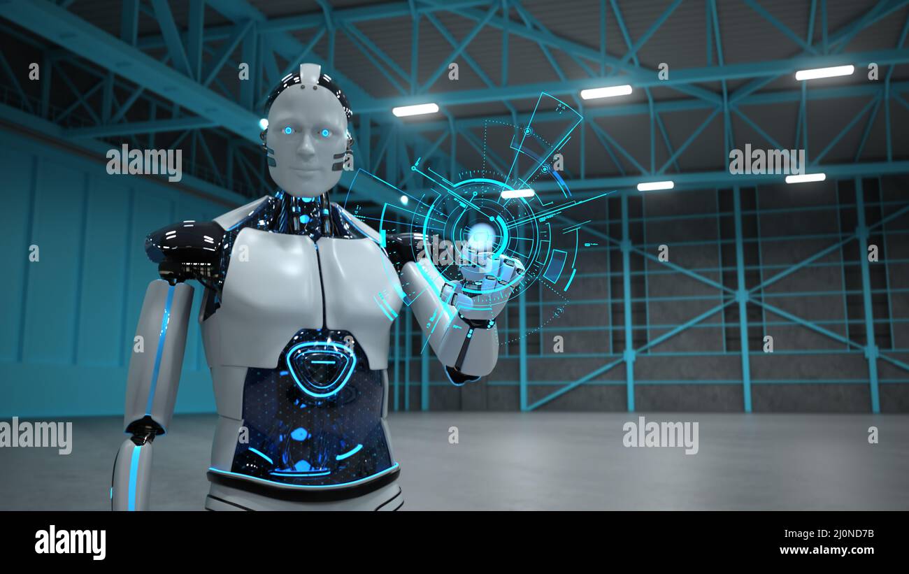 Klicken Sie Auf Den Hangar Des Humanoiden Roboters Stockfoto