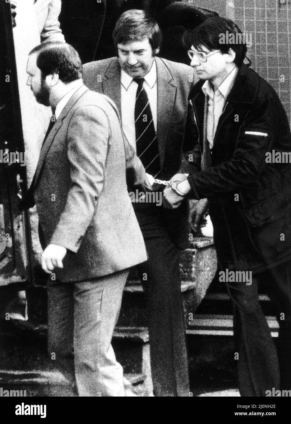 Kriminalität Dennis Nilsen das Haus von Grausigkeiten Mörder, 15 junge Männer, die unter Leitung von Gefängnis van von Polizei Dbase MSI geschlachtet Stockfoto